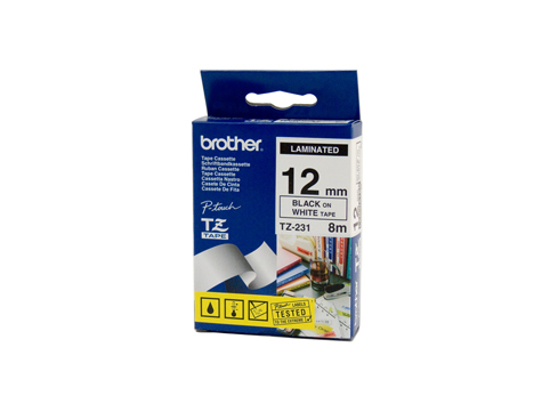 Picture of Brother 12mm Black On White Tape x 8 mtrs