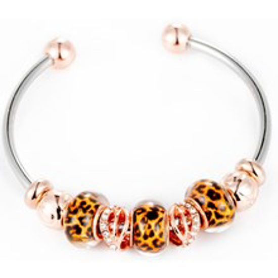 Picture of Bead & Crystal Open Bangle - Rose Gold & Leopard