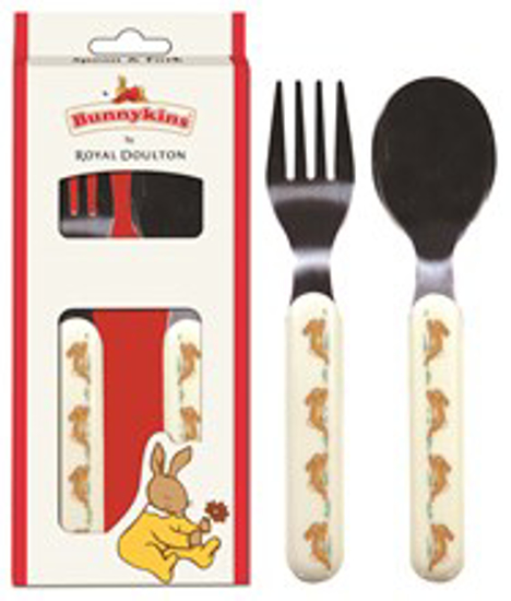 Picture of Bunnykins Spoon & Fork - Playing Design Red