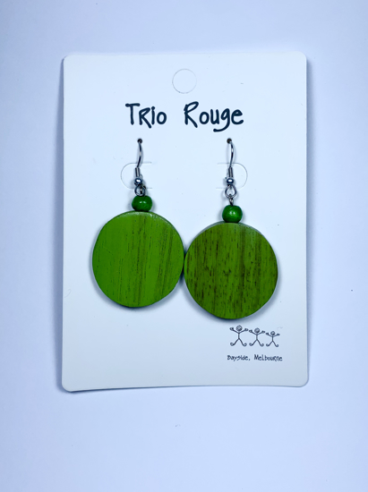 Picture of TRIO ROUGE EARINGS GREEN ROUND WOOD